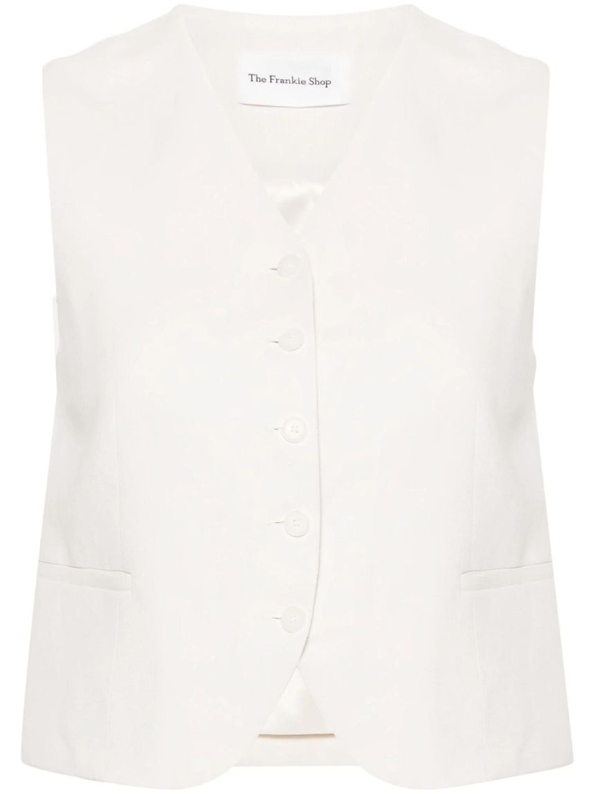 THE FRANKIE SHOP White Twill V neck Waistcoat TVECHE000 TP719847894
