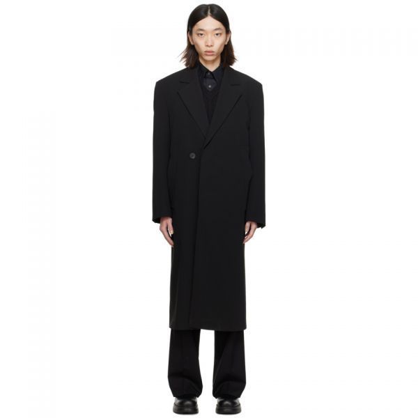 우영미 블랙 싱글 롱 코트 SS29644801A