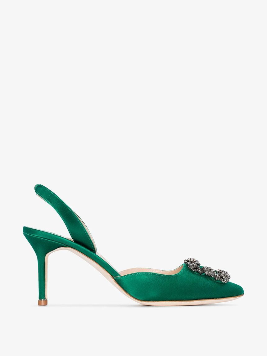 마놀로 블라닉 Green Hangisi 70 satin slingback pumps 4190473 TP719875408