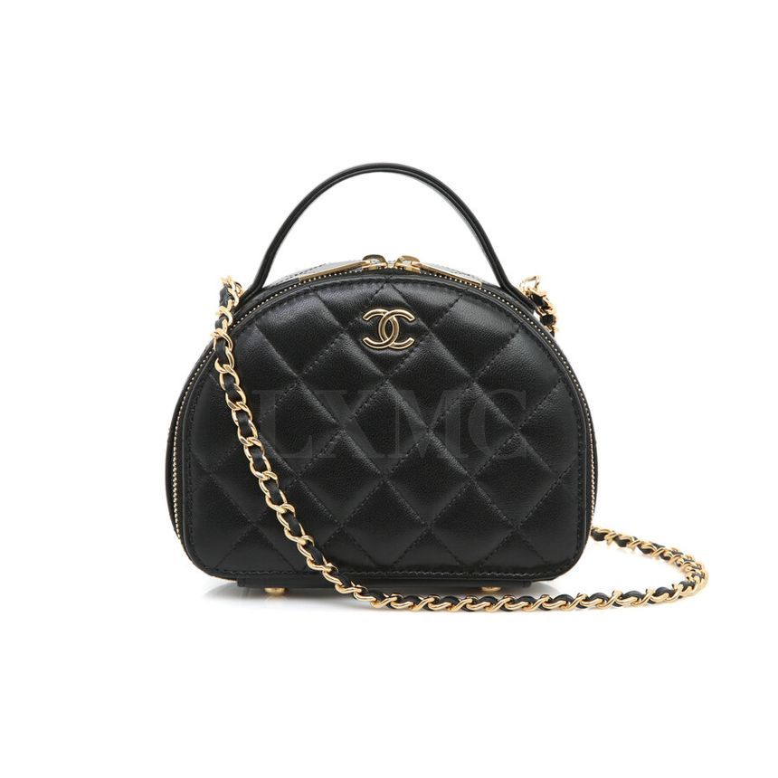 CHANEL Half Moon Mini Vanity Bag Black Chain Cross AP3087