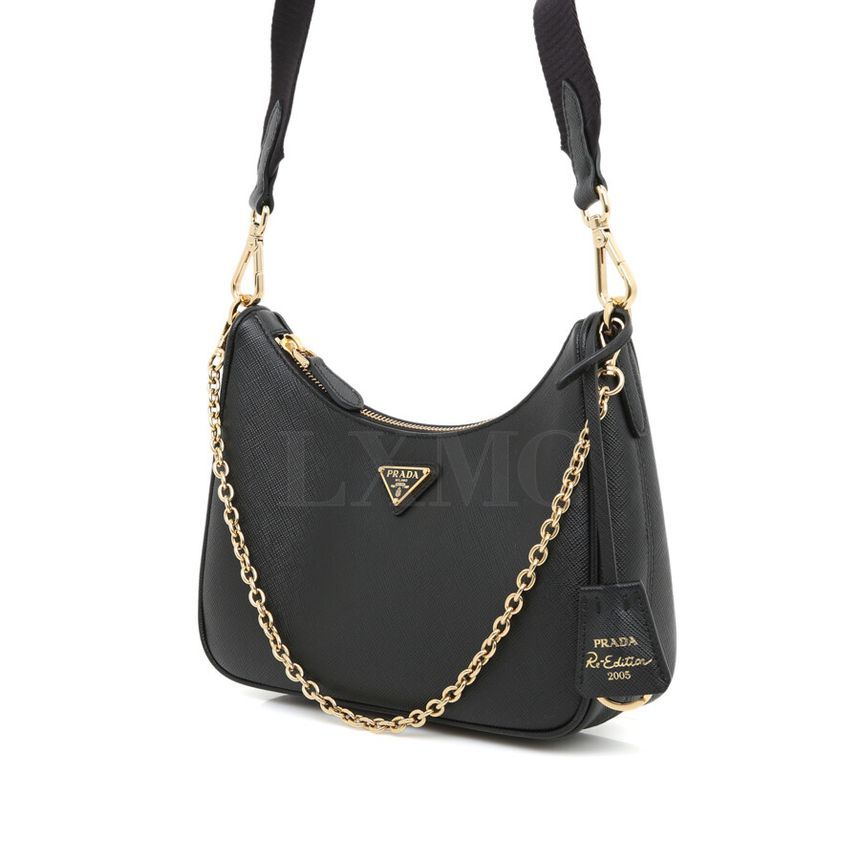 新品登場 Prada Bag Crossbody Black Shoulder Saffiano 2005 Re-Edition バッグ