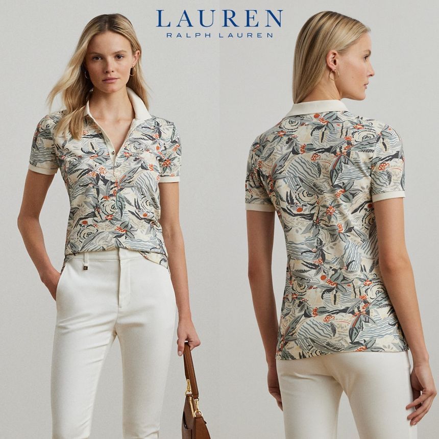 폴로 랄프로렌 Polo Ralph Lauren 20899435 여자 프린티드 스트레치 피케 반팔 폴로 셔츠