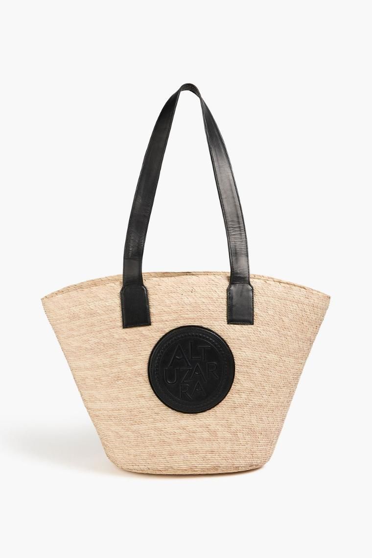 알투자라 Medallion leather trimmed raffia tote 46376663162918974