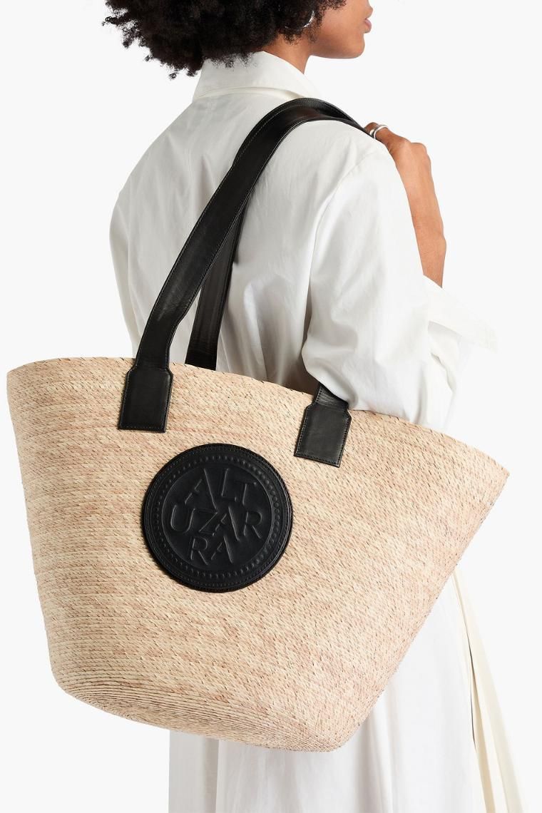 알투자라 Medallion leather trimmed raffia tote 46376663162918974