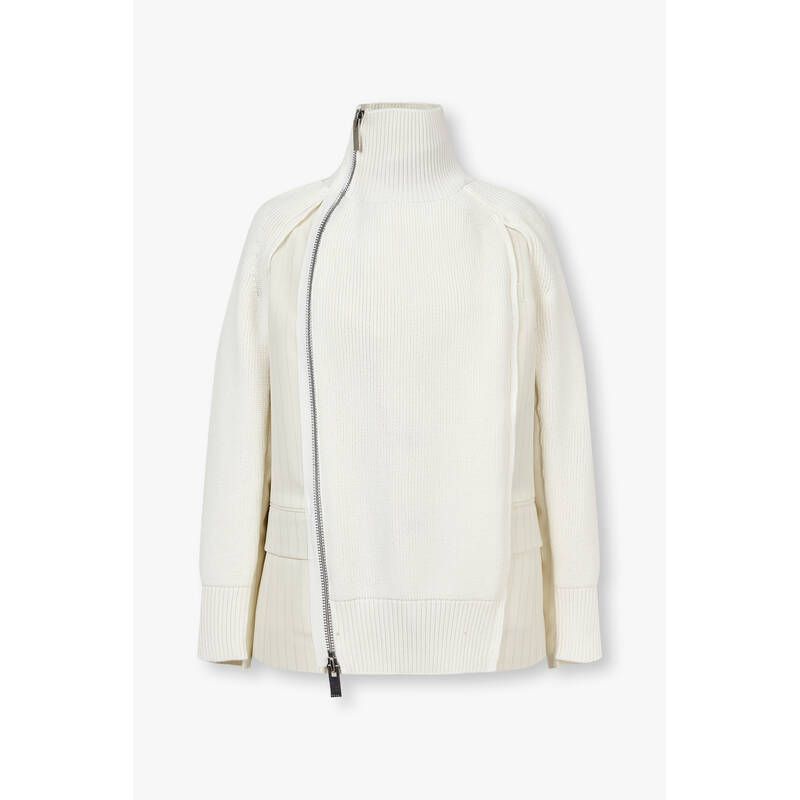 SACAI 여성 초크 스트라이프 패치 니트 블루종 - 크림 270051