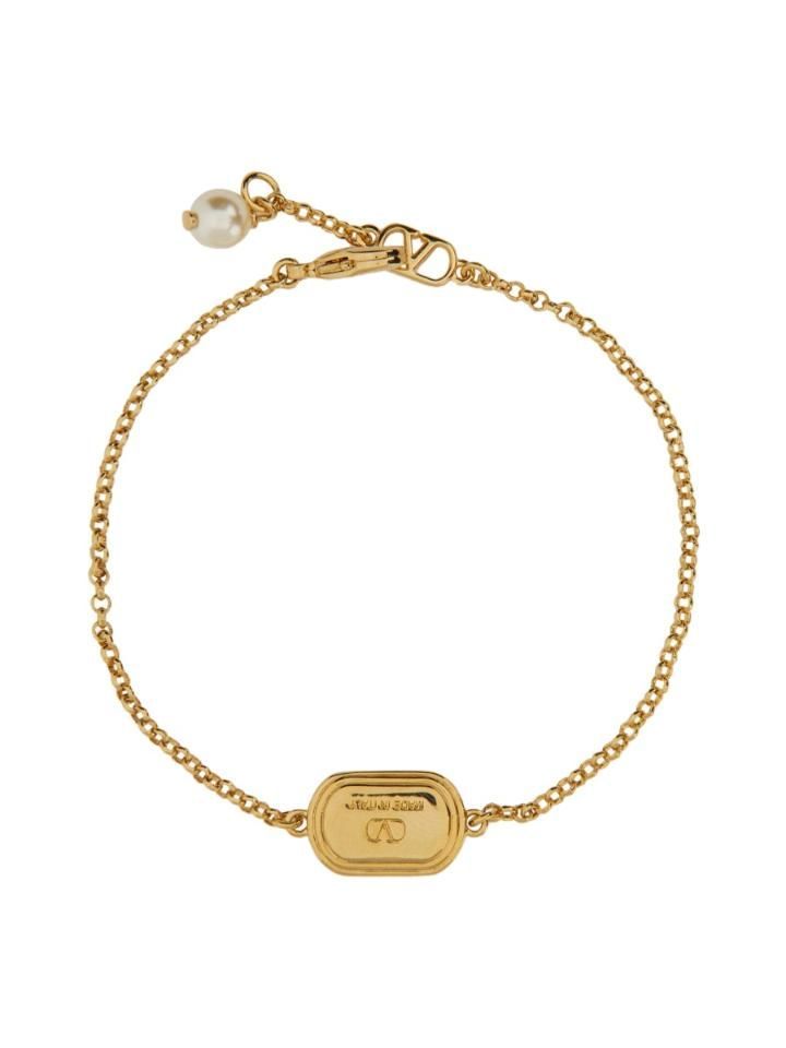 VALENTINO GARAVANI METAL, ENAMEL, CRYSTAL AND SWAROVSKI® PEARL "OVALETTE" BRACELET 6W2J0X89NBS_RFR
