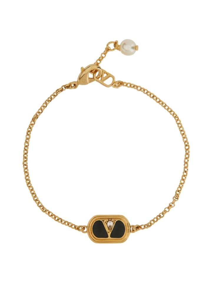 VALENTINO GARAVANI METAL, ENAMEL, CRYSTAL AND SWAROVSKI® PEARL "OVALETTE" BRACELET 6W2J0X89NBS_RFR