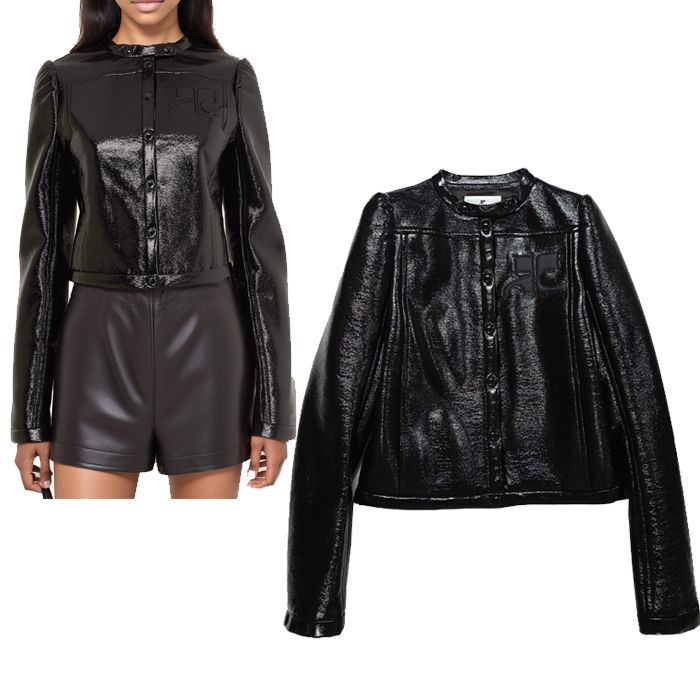 ジャケット Courreges FW23 Black vinyl jacket (423CBL137VY0014 9999) Courreges Curege Vinyl Biker Jacket stamp: 423CBL137VY0014