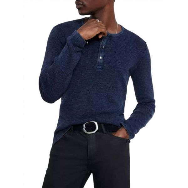 John Varvatos 멤피스 와플 헨리 탑 (네이비) 2859758