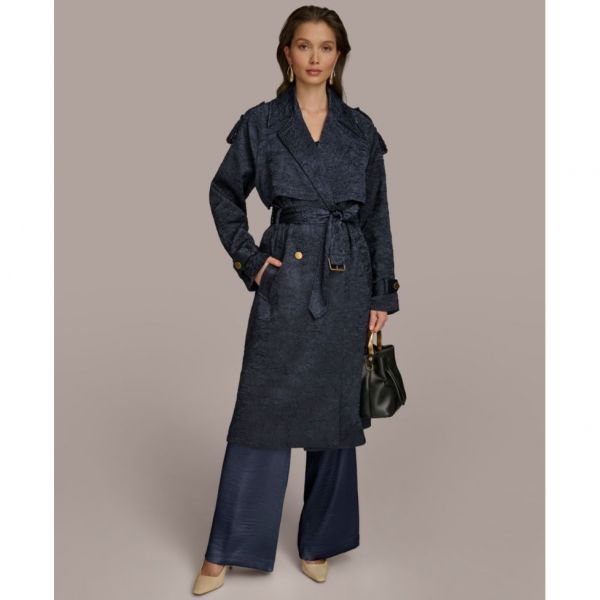 Donna Karan 뉴욕 도나 카란 여성용 크링클 새틴 트렌치 코트 3281892