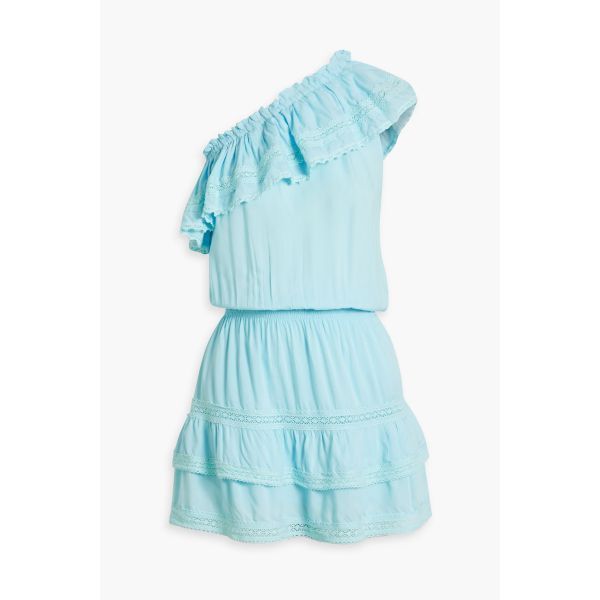 MELISSA ODABASH Debbie one-shoulder ruffled voile mini dress - Sky blue 150200