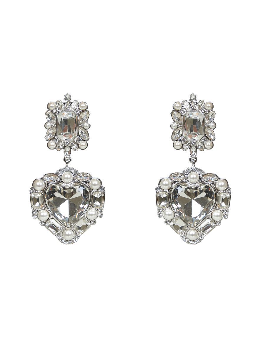 25SS Self-portrait Crystal Pearl Tiered 하트 earrings PF25600ESLSILVER