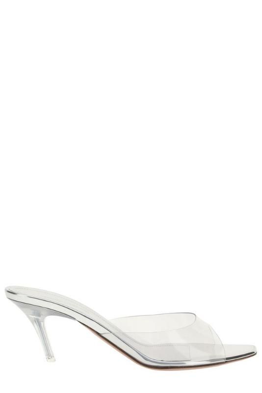 サンダル・ミュール Amina Muaddi Lena Sandals In Patent Leather And Pvc Lena 90 PVC and patent leather sandals in black - Amina