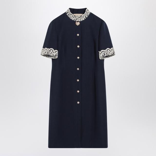 발렌티노 Indigo blue dress with macramA© trim 7B3VAG101CFXL_VALE-R7D_102-42 Blue  []