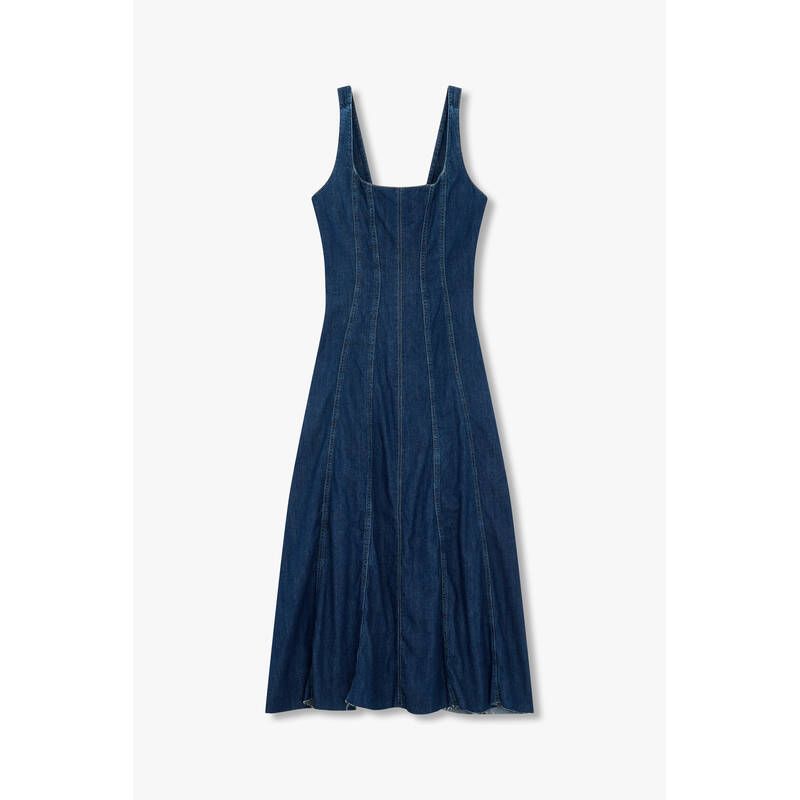 REFORMATION 절개 디테일 데님 플레어 드레스 Amory Denim Midi Dress - 블루