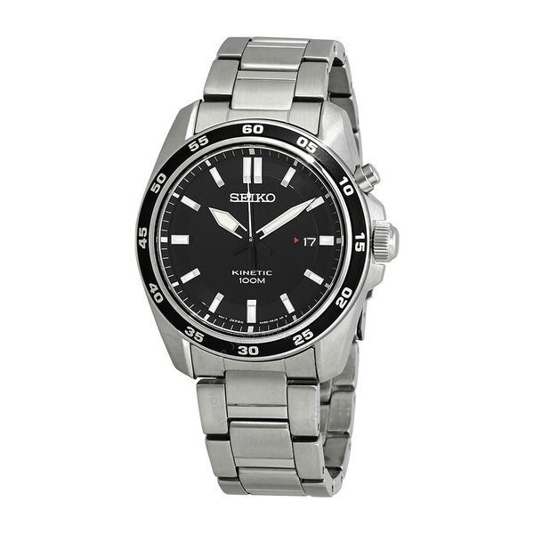Seiko 세이코 키네틱 블랙 다이얼 스테인리스 스틸 남성 시계