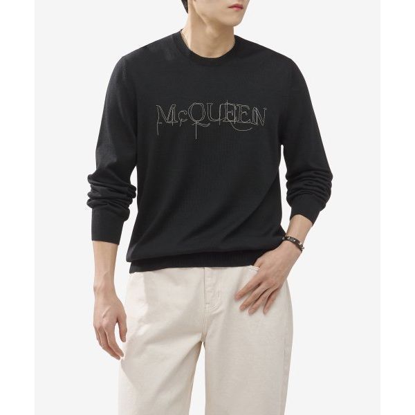 ALEXANDER MCQUEEN 알렉산더맥퀸 로고 자수 니트 - 블랙 752042Q1XHN1059