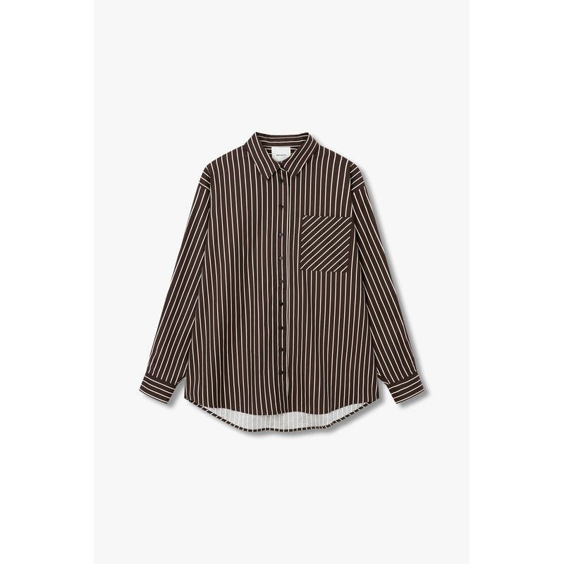 REFORMATION 스트라이프 오버 핏 셔츠 Eli Oversized Shirt - 다크 브라운 270614