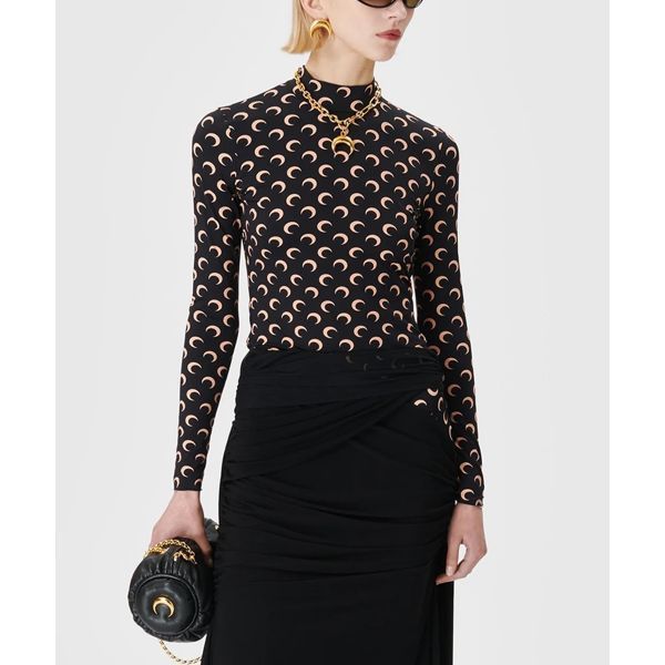 MARINE SERRE 여성 리사이클 저지 하이 넥 세컨드 스킨 인벌스 탄 RECYCLED JERSEY HIGH NECK SECOND SKIN INVERSE TAN