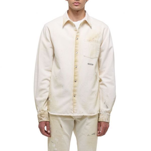 Helmut Lang 헬무트 랑 코튼 버튼 프론트 셔츠 재킷 에크루 페인터 3145646