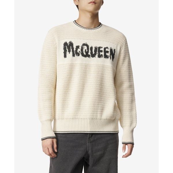 ALEXANDER MCQUEEN 알렉산더맥퀸 그래피티 로고 니트 - 베이지 752045Q1GBW9211