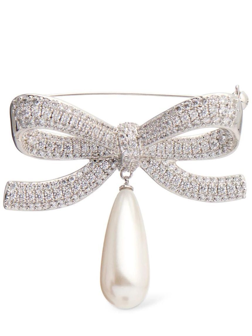 [NB01] 셀프포트레이트 여성 브로치 Crystal bow brooch w  faux pearl 81I-UBC006