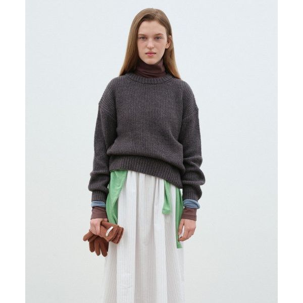 BENSIMON 벤시몽 WAFFLE KNIT PULLOVER - DARK GREY