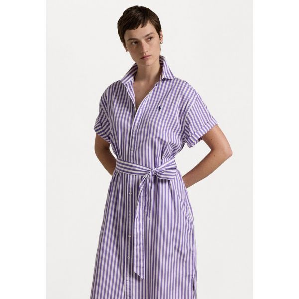 Ralph Lauren 폴로 랄프 로렌 벨티드 스트라이프 코튼 셔츠 드레스 - 보라색/흰색