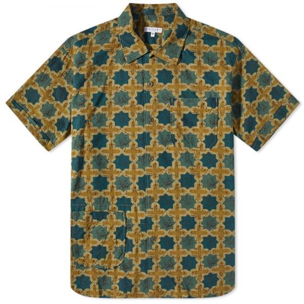 ENGINEERED GARMENTS 엔지니어드 가먼츠 Camp Shirt Olive Cotton Cross Batik (MP021-SW005) (캠프 셔츠 올리브 코튼 크로스 바틱)