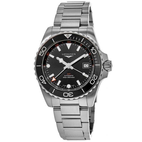 Longines 롱ines 하이드로콘퀘스트 GMT 자동 41mm 검은 다이얼 스틸 남성용 시계 L3.790.4.56.6 2949435