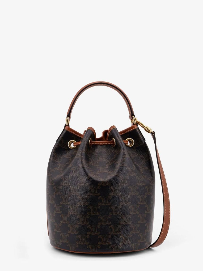 CELINE Clara Triomphe Canvas and leather bucket bag 116882FQM