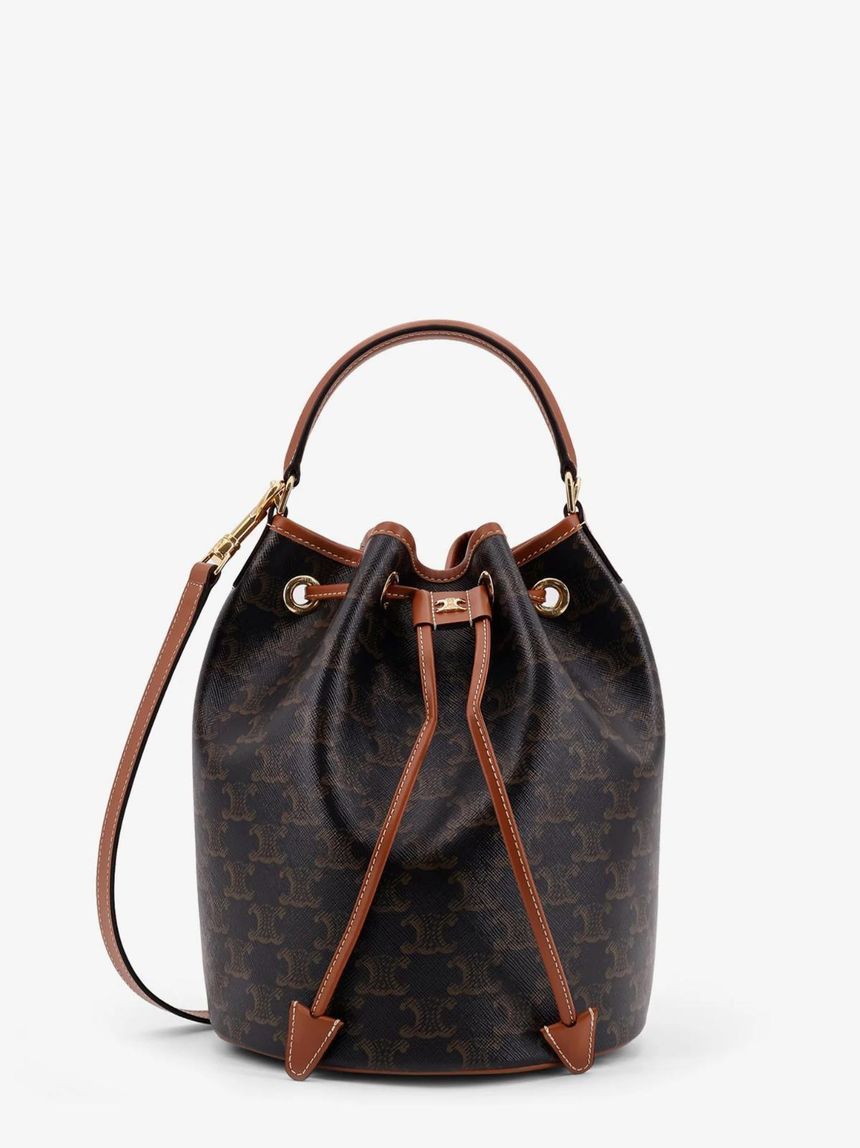 CELINE Clara Triomphe Canvas and leather bucket bag 116882FQM