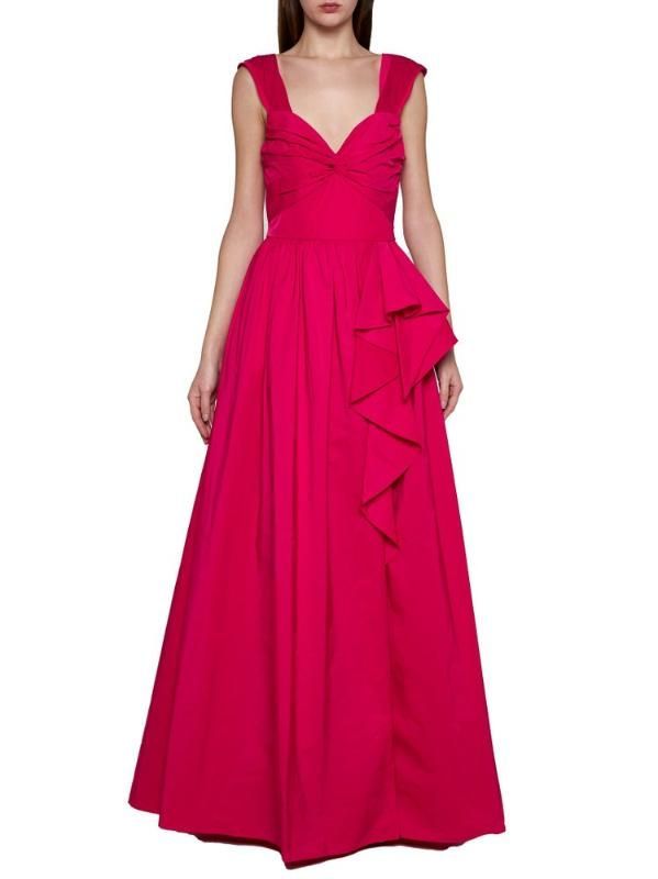 여성 Marchesa Notte 트위스트 오프 숄더 태피터 가운 FUCHSIA
