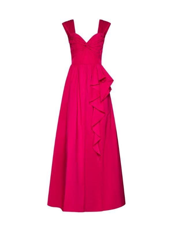 여성 Marchesa Notte 트위스트 오프 숄더 태피터 가운 FUCHSIA