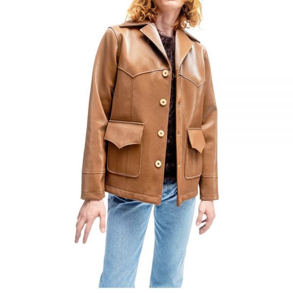 SEFR JULES JACKET - VINYL BROWN (줄스 비건 레더 자켓)