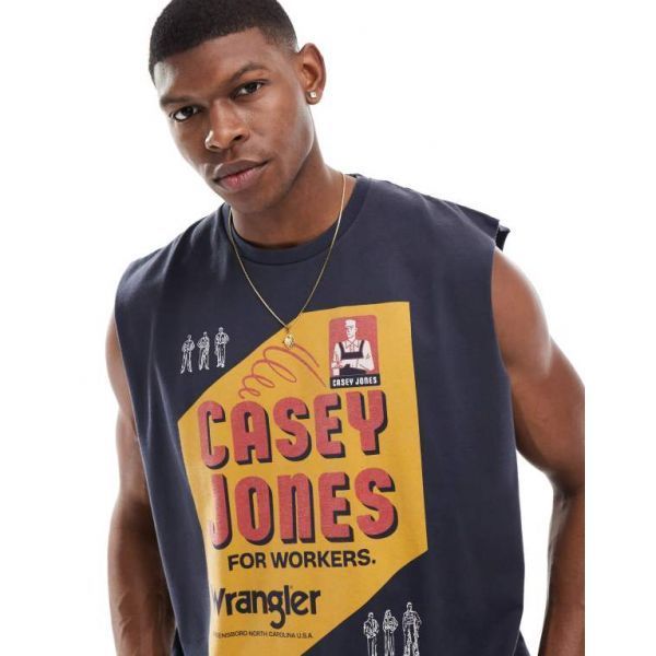Wrangler 랑글러 케이시 존스 작업복 포스터 로고 프린트 릴랙스 헤비웨이트 머슬 탱크 (워시드 블랙)