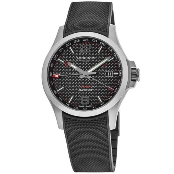Longines 롱ines 컨퀘스트 V.H.P. GMT 쿼츠 블랙 다이얼 고무 스트랩 남성용 시계 2746807
