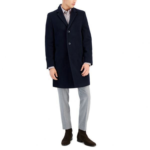 노티카 맨즈 Barge 클래식 핏 Wool/Cashmere 블렌드 솔리드 오버코트 - 네이비 10192314