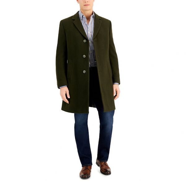 노티카 맨즈 Barge 클래식 핏 Wool/Cashmere 블렌드 솔리드 오버코트 - 올리브 5170732