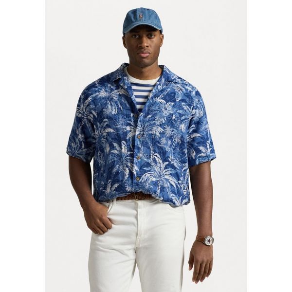 Ralph Lauren 폴로 랄프 로렌 빅 & 톨 열대 프린트 리넨 캠프 셔츠 - 인디고