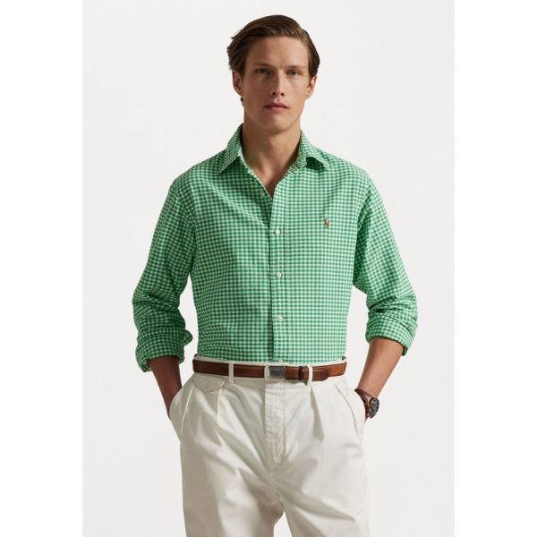 Ralph Lauren 폴로 랄프 로렌 커스텀 핏 깅엄 옥스포드 셔츠 - 여름 에메랄드/화이트