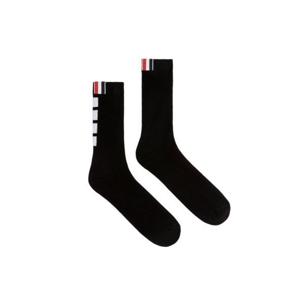 톰브라운 애슬레틱 테리 스티치 사선 크루 삭스 블랙 Thom Browne Athletic Terry Stitch 4-Bar Crew Socks Black