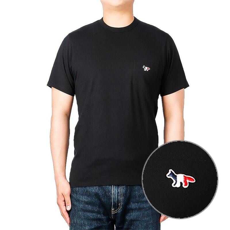 메종키츠네 남성 트리컬러 폭스 포켓 반팔 티셔츠 (FM00120KJ0010 BLACK) 1419499