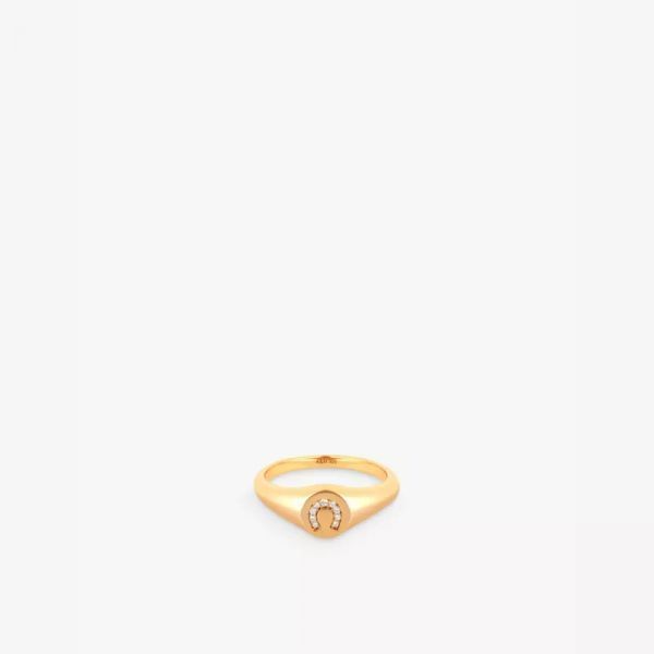 ASTRID & MIYU 아스트리드 미유 말굽 18ct 황금 도금 재활용 스털링 실버와 큐빅 지르코니아 시그넷 링 2702231