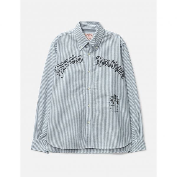 Brain Dead x Brooks Brothers California Embroidered Striped Oxford Button Up Shirt