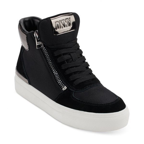 우먼 DKNY 디케이앤와이 Cindell 레이스업 Zipper 하이탑 스니커즈 운동화 캐주얼 - 블랙 다크 건메탈 7231351