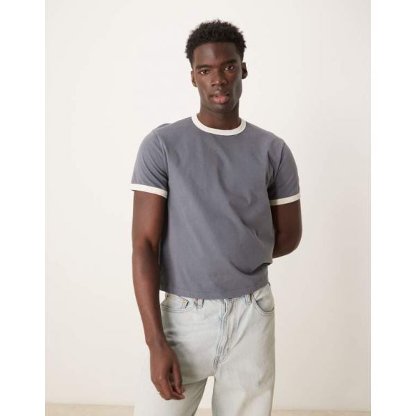 Abercrombie & Fitch 에버커롱비 피치 세탁된 파란색의 축소 링거 티셔츠