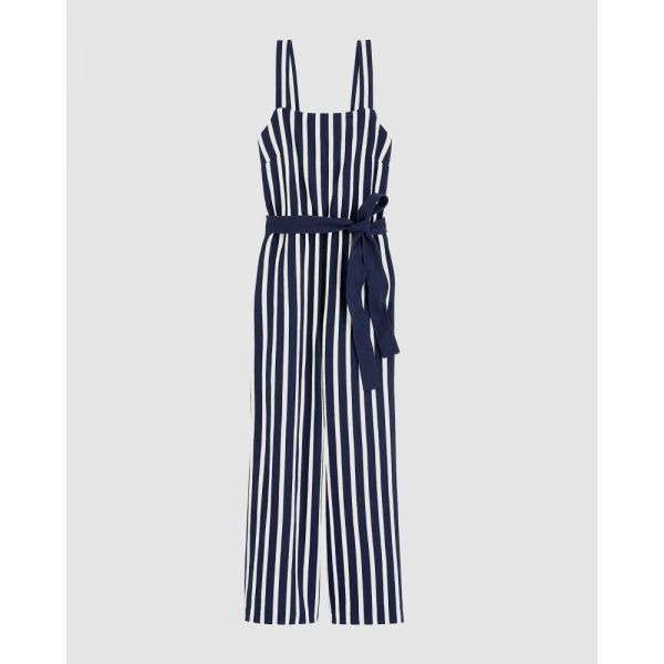 J.Crew J.크루 일본 면 허리 묶인 점프슈트 - 네이비 스트라이프