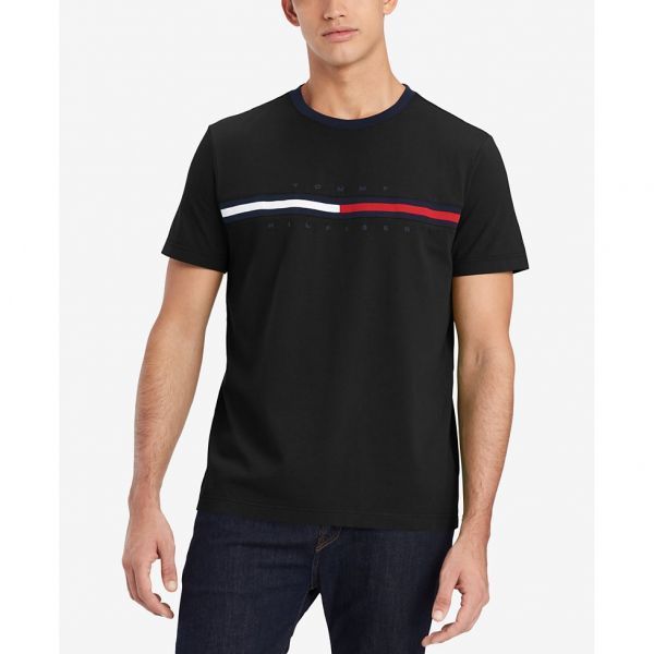 타미힐피거 맨즈 Tino 로고 숏 슬리브 T Shirt Jet 블랙 9860888