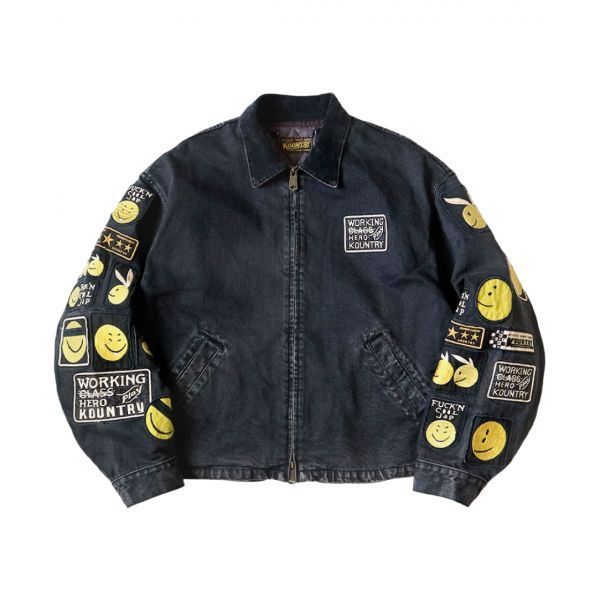 캐피탈 14온즈 블랙 X 블랙 데님 티백 드리즐러 자켓 아나키 레인보위 리메이크 블랙 Kapital 14 oz. Black X Black Denim T-Back Drizzler Jacket Anarchy Rainbowy Remake Black 270503